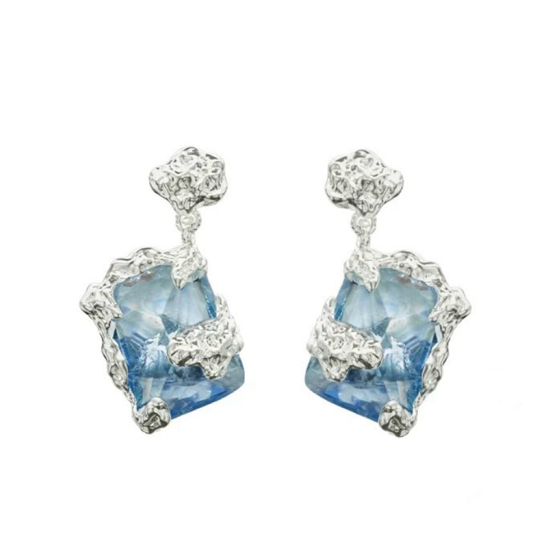 High-end Luxury Blue Zircon Liquid Texture Earrings for Women, Spring and Summer High-end Earrings