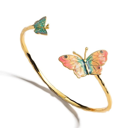 Colorful Enamel Butterfly Open-Ended Bracelet for Women, with a Cool and Ethereal Forest Style, Super Chic and Versatile, a Niche Decorative Accessory Emanating a Fairy-Like Aura