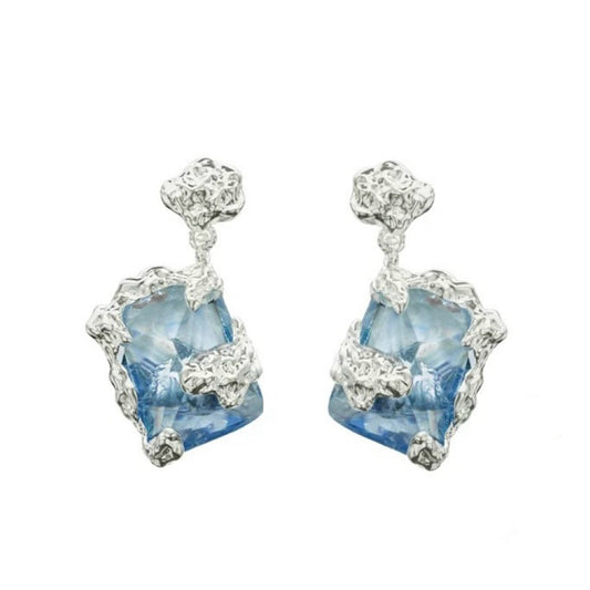 High-end Luxury Blue Zircon Liquid Texture Earrings for Women, Spring and Summer High-end Earrings