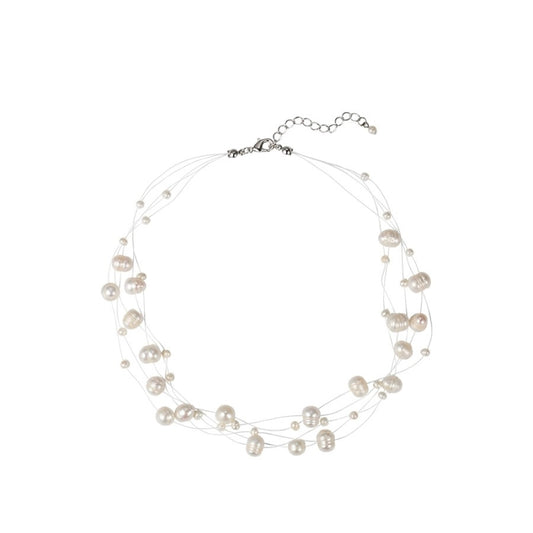 Handcrafted Starry Night Natural Freshwater Pearls Triple-Layered Suspended Sterling Silver Necklace