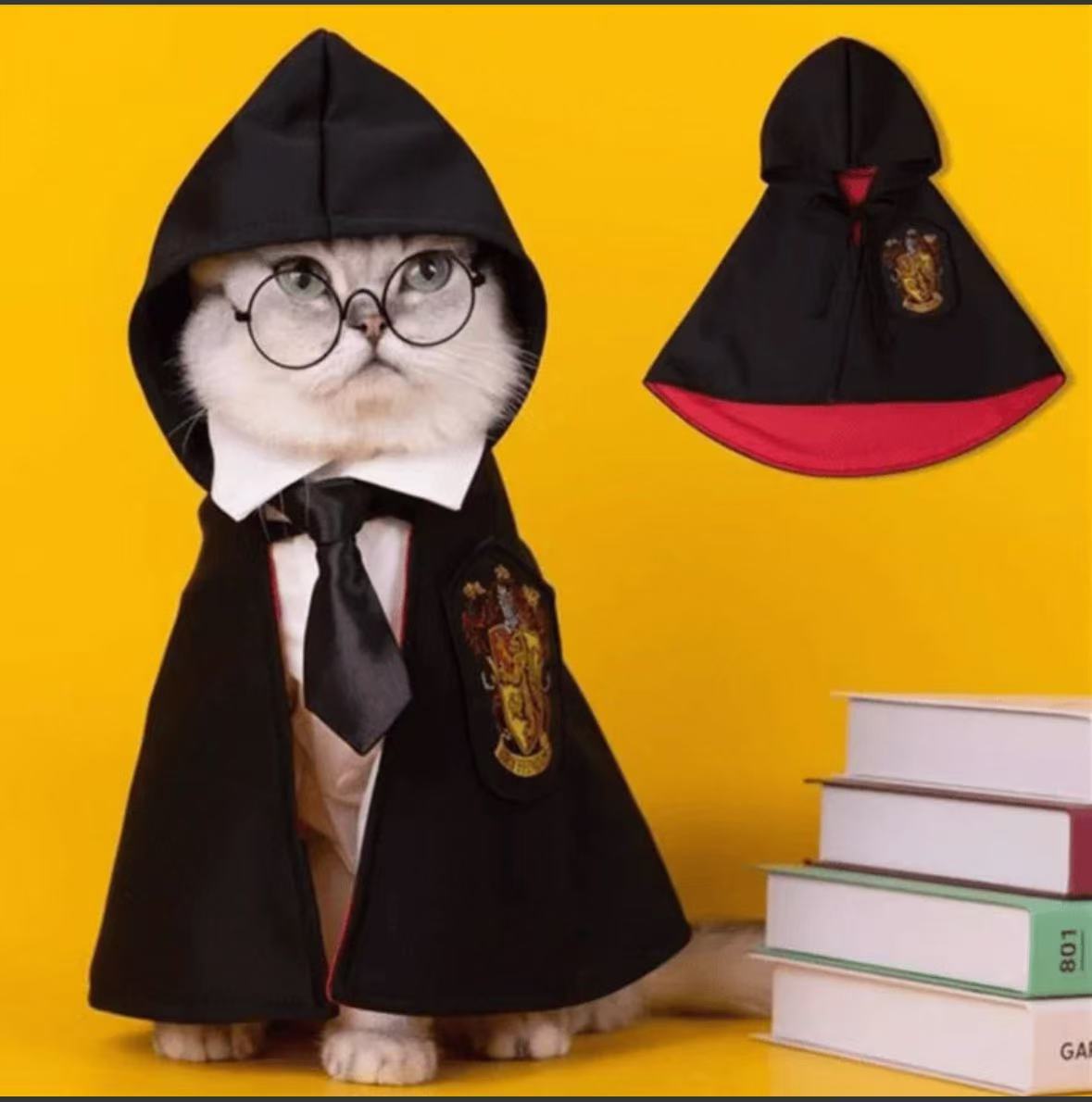 WizardPaws Academy Halloween Cat Wizard Costume with Cloak & Glasses