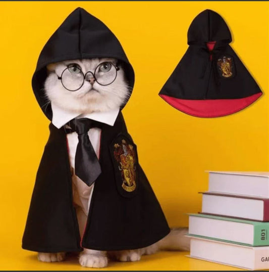 WizardPaws Academy Halloween Cat Wizard Costume with Cloak & Glasses